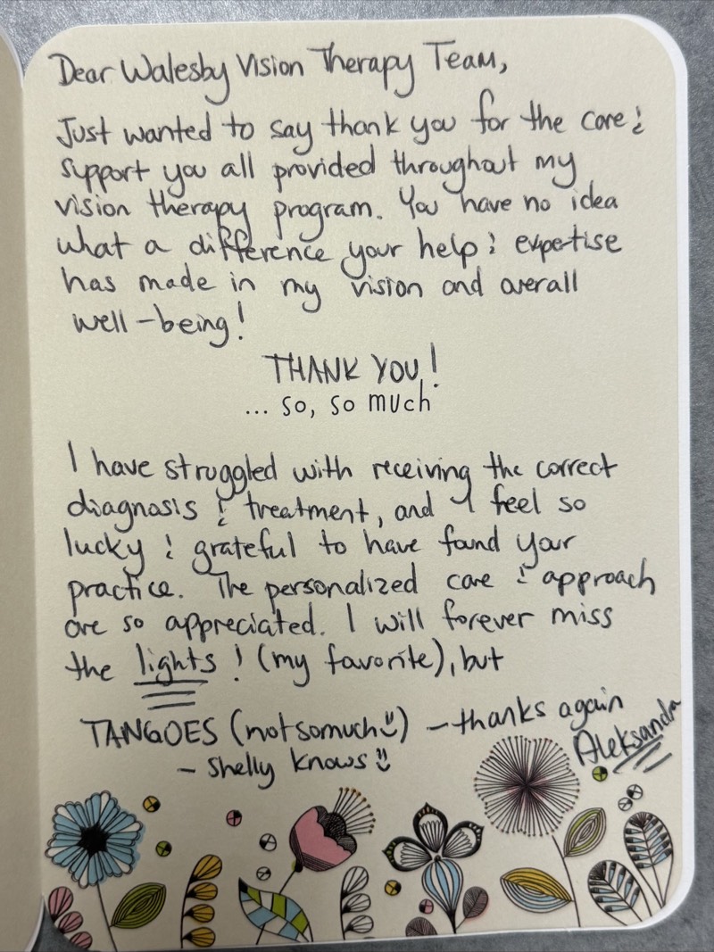 Aleksandra's handwritten thank-you card to the Walesby team